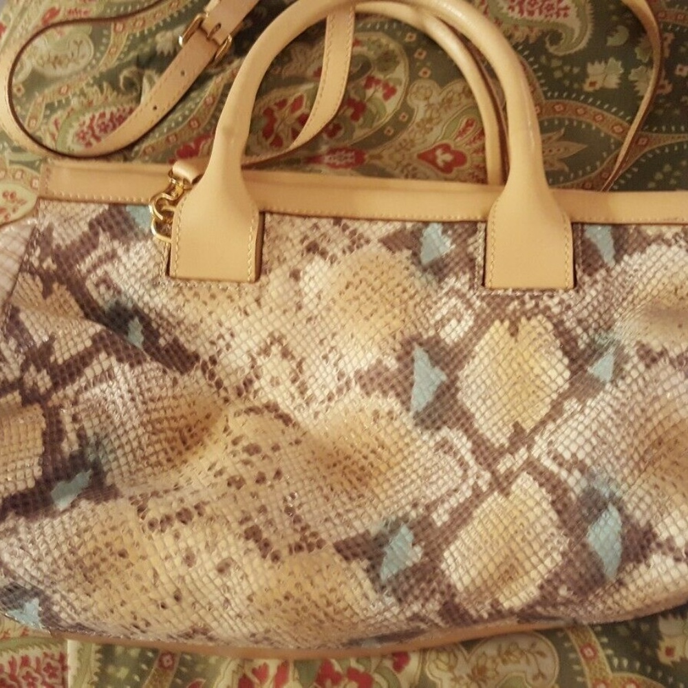 Iacucci pink green beige Italian leather handbag